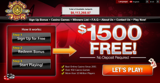 $1500 Free No Deposit Bonus at Golden Tiger Casino