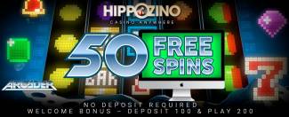 Hippozino Online Casino - Exclusive 50 No Deposit Free Spins on Arcader + 100% Welcome Bonus