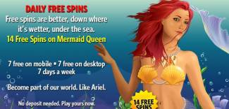 Planet 7 Casino - up to 14 Free Spins on Mermaid Queen October 2016