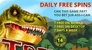 Planet 7 Casino - daily 14 Free Spins on T-Rex November 2016