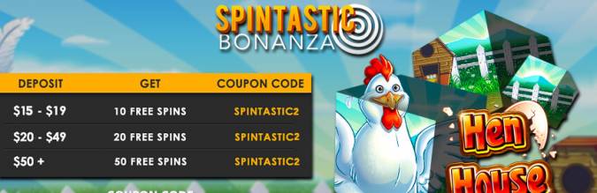 Slotastic Casino - up to 50 daily Free Spins on Henhouse April 2017