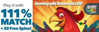 Sloto Cash Casino - 111% Bonus + 33 FS on Kung Fu Rooster July 2017