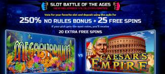 250% No Rules Bonus + 25 Free Spins @ 4 RTG Casinos August 2017