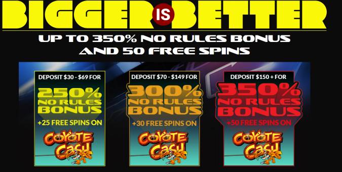 Planet 7 Casino - up to 350% No Rules Bonus + 50 FS on Coyote Cash