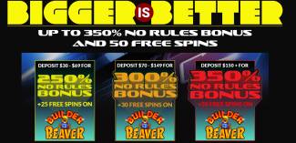 Planet 7 Casino - up to 350% No Rules Bonus + 50 FS on Builder Beaver