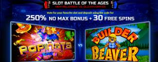 Raging Bull Casino - 250% No Max Bonus Code + 30 FS on Popinata/Builder Beaver