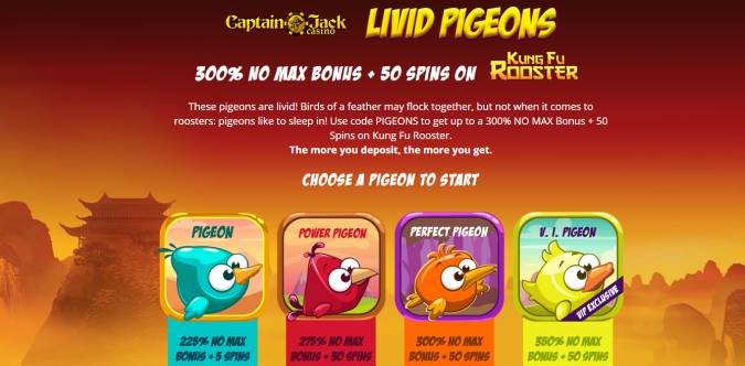 Captain Jack Casino - up to 350% No Max Bonus Code + 50 Free Spins on Kung Fu Rooster