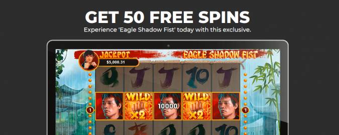 Slotastic Casino - Exclusive 50 No Deposit FS Bonus Code on Eagle Shadow Fist