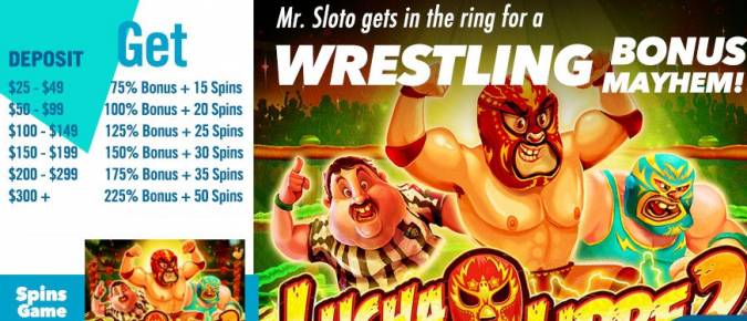 Sloto Cash Casino - Daily 225% Bonus Code + 50 FS on Lucha Libre 2 May 2018