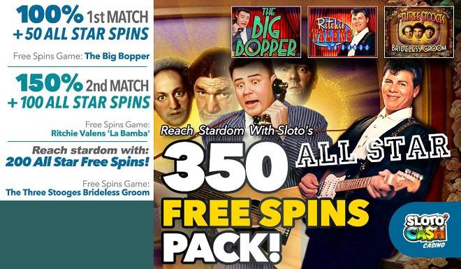 Sloto Cash Casino - 150% Deposit Bonus + 350 Free Spins May 2018