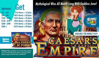 Sloto Cash Casino - 225% Daily Bonus Code + 50 FS on Caesar's Empire June 2018