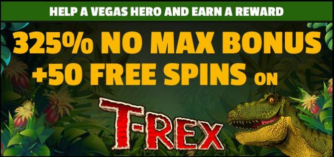 Slots of Vegas Casino - 325% No Max Bonus + 50 Free Spins on T-Rex