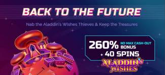 Planet 7 Casino - 260% No Max Bonus Code + 40 Free Spins on Aladdins Wishes