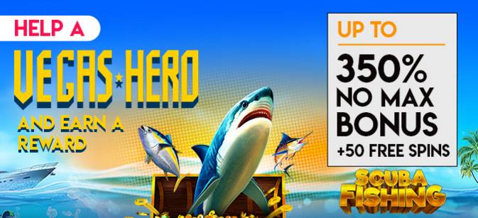 Slots of Vegas Casino - 350% No Max Bonus + 50 Free Spins on Scuba Fishing