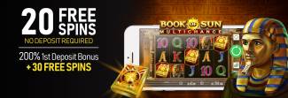 Vegas Crest Casino - Exclusive 20 No Deposit FS on Book of Sun + 200% Bonus + 30 Free spins