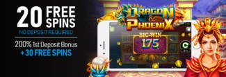 Vegas Crest Casino - Exclusive 20 No Deposit FS on Dragon & Phoenix + 200% Bonus + 30 Free spins