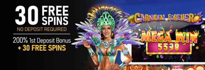 Vegas Crest Casino - Exclusive 30 No Deposit FS on Carnaval Forever + 200% Bonus + 30 Free spins