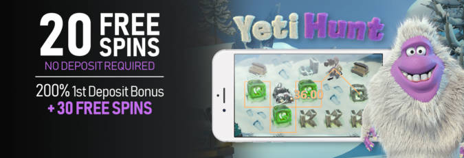 Vegas Crest Casino - Exclusive 20 No Deposit FS on Yeti Hunt + 200% Bonus + 30 Free spins