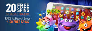 CyberSpins Casino - Exclusive 20 No Deposit FS on Monster Pop + 100% Bonus + 100 Free spins