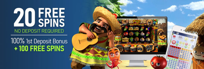 CyberSpins Casino - Exclusive 20 No Deposit FS on Paco and the Popping Peppers + 100% Bonus + 100 Free spins