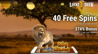 Lucky Creek Casino - Exclusive 40 No Deposit FS Bonus Code on Big Game + 374% Bonus