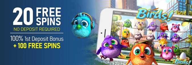 CyberSpins Casino - Exclusive 20 No Deposit FS on Birds + 100% Bonus + 100 Free spins