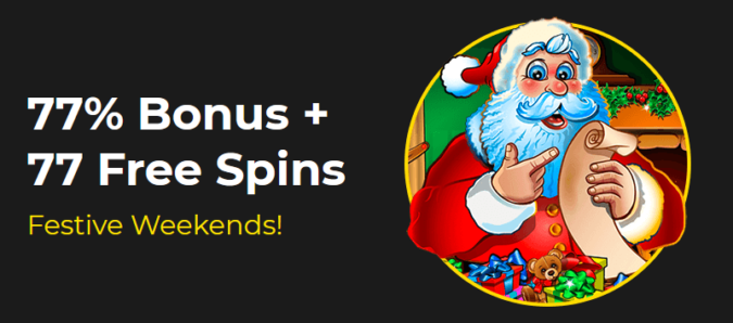 Slotastic Casino - 77% Weekend Bonus up to $375 + 77 Free Spins on Santastic