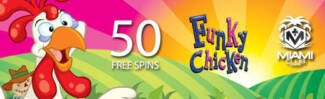 Miami Club Casino - 50 No Deposit FS Bonus Code on Funky Chicken + 150% Bonus + 20 FS on Dolphin Reef