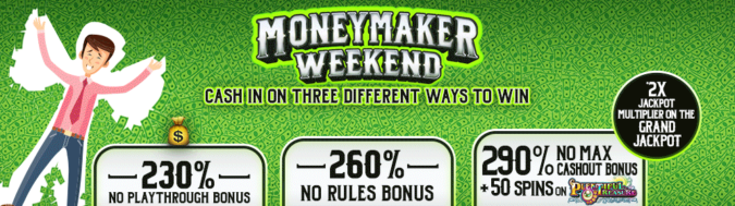 Up to 290% No Max Bonus Code + 50 FS on Plentiful Treasure @ 11 RTG Casinos (this weekend only)