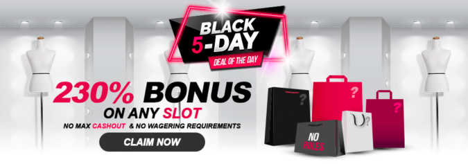 230% Black 5-Day No Rules Deposit Bonus Code @ 4 RTG Casinos (this weekend only)