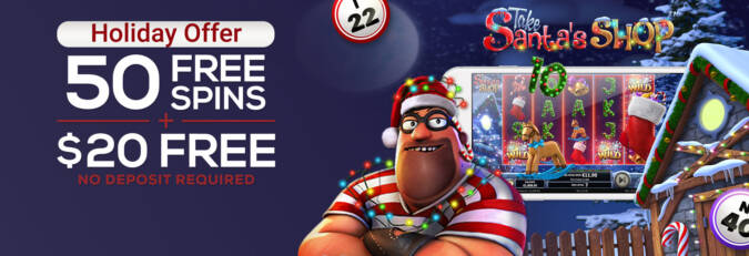 CyberBingo Casino - Exclusive 50 No Deposit FS on Take Santas Shop + $20 Bingo Bonus + 500% Welcome Bonus