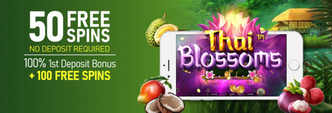 CyberSpins Casino - Exclusive 50 No Deposit FS on Thai Blossoms + 100% Bonus + 100 Free spins