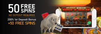 Vegas Crest Casino - Exclusive 50 No Deposit FS on Great White Buffalo + 200% Bonus + 50 Free spins