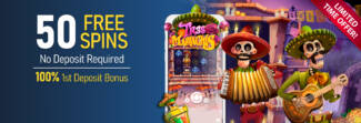 CyberSpins Casino - Exclusive 50 No Deposit FS on Tres Mariachis + 100% Welcome Bonus