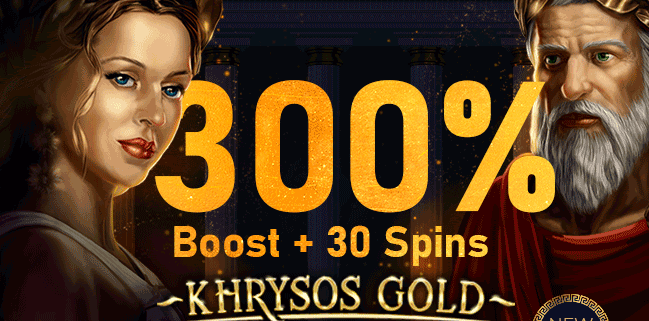 Spin Oasis Casino - 25 No Deposit FS on Khrysos Gold + 300% Deposit Bonus + 30 Free Spins