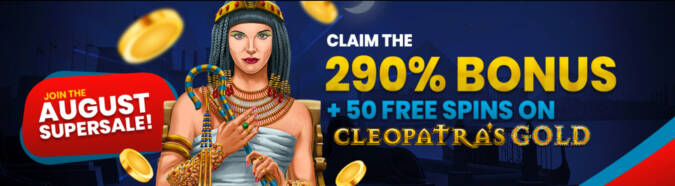 Grand Fortune Casino - 290% No Max Bonus Code + 50 Free Spins on Cleopatras Gold