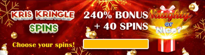 Spin Oasis Casino - 240% Deposit Bonus + 40 Free Spins on Naughty or Nice