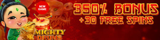 Velvet Spin Casino - 350% Deposit Bonus + 30 Free Spins on Mighty Drums