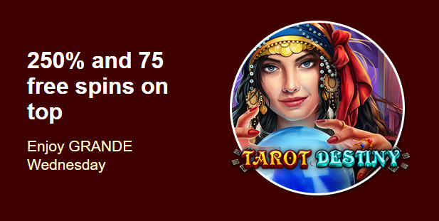 Grande Vegas Casino - 250% Deposit Bonus + 75 Free Spins on Tarot Destiny