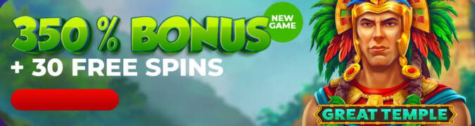 Velvet Spin Casino - 350% Deposit Bonus + 30 Free Spins on Great Temple