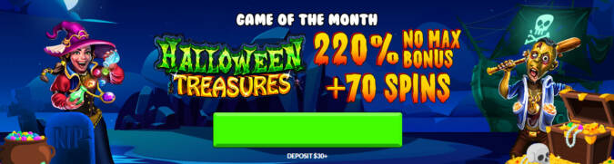 Grand Fortune Casino - 220% No Max Bonus Code + 70 Free Spins on Halloween Treasures