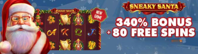 Heaps O Wins Casino - 340% Deposit Bonus + 80 Free Spins on Sneaky Santa