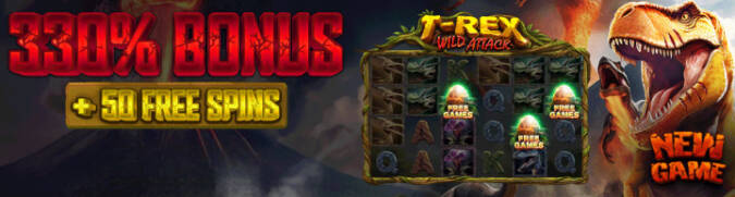 Heaps O Wins Casino - 330% Deposit Bonus + 30 Free Spins on T-Rex Wild Attack