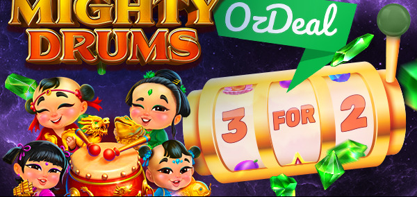 Ozwin Casino - 225 Free Spins on Mighty Drums March 2024