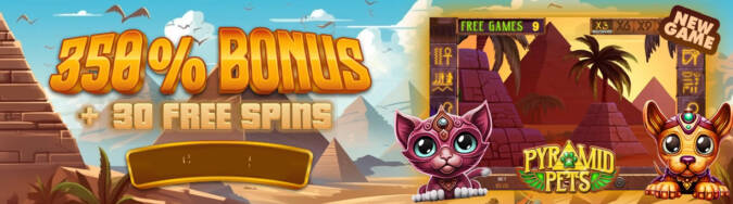 Velvet Spin Casino - 350% Deposit Bonus + 30 Free Spins on Pyramid Pets