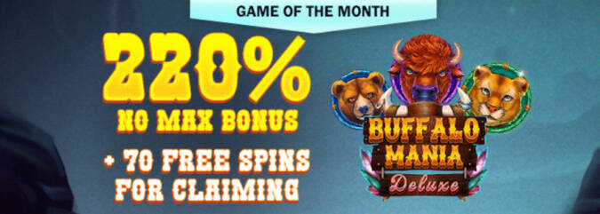 Raging Bull Casino - 220% No Max Bonus Code + 70 Free Spins on Buffalo Mania Deluxe