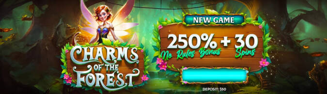 Raging Bull Casino - 250% Bonus Code + 30 Free Spins on Charms of the Forest